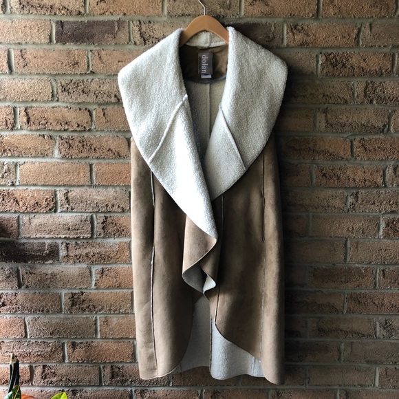 dolan Sweaters - DOLAN | Long faux suede tan and cosy cardigan